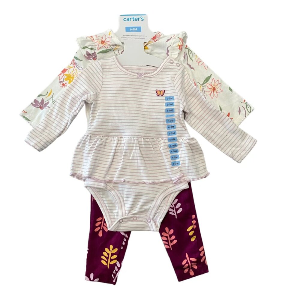 Carter's Baby Girl's 4 Piece Long Sleeve Body Suits & Leggings Set - 3-6 Month